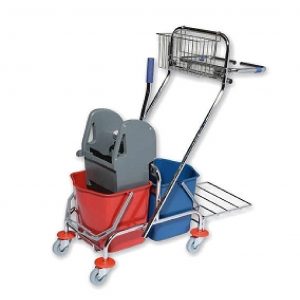 Wózek dwuwiaderkowy chrom + koszyk + uchwyt na worek